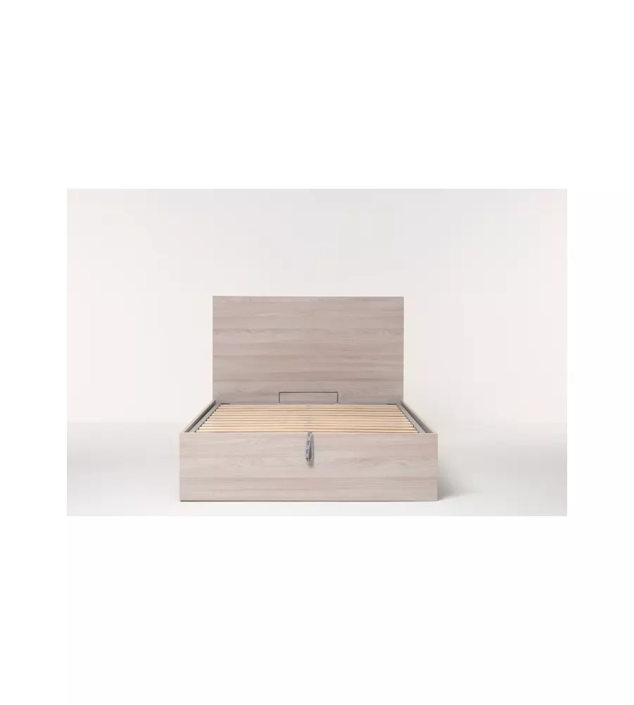 Letto 1 piazza e mezza "hi box" olmo naturale con rete e contenitore, 120x190 cm